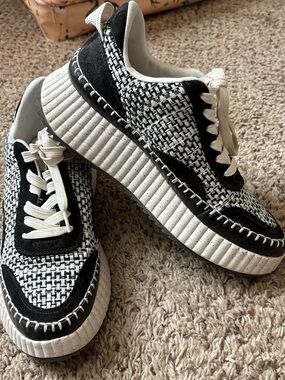 Black & White Textured Platform Sneakers